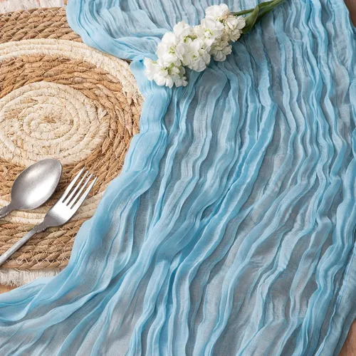 DOLOPL 8 piezas de camino de mesa de gasa azul bebé a granel de 13.3 pies de gasa bohemia de tela de queso camino de mesa rústico transparente de