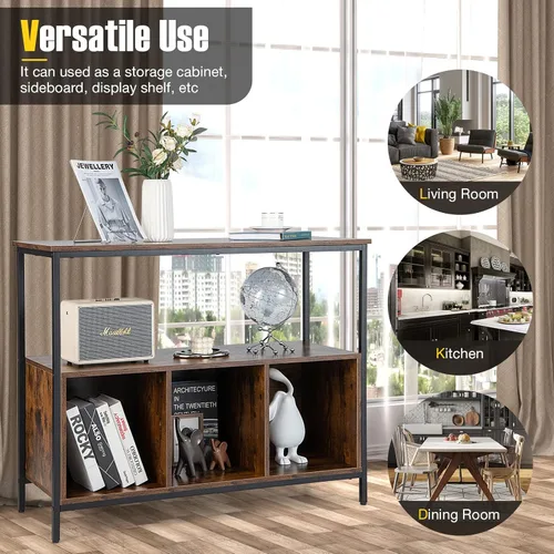 Vista 7 de PETSITE Mesa de buffet aparador con gabinete de almacenamiento y estantes, soporte industrial para horno de microondas, estación de barra de café