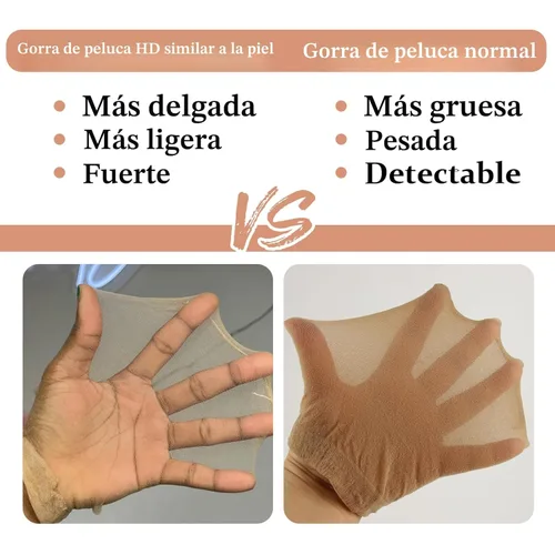 Vista 3 de BEEOS Tapa de peluca HD similar a la piel, 4 piezas invisibles y transpirables ultrafinas y elásticas para pelucas con frontal de encaje