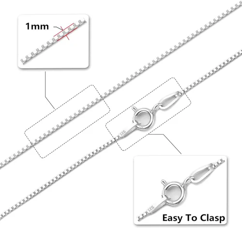Vista 4 de Collar de cadena de plata fina italiana 925 de 1 mm y 16 - 30, con gamuza de pulido de plata