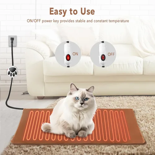 Vista 3 de Almohadilla térmica eléctrica para mascotas con interruptor de encendido/apagado, cable resistente a los mordiscos y 2 fundas lavables a máquina