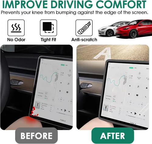 Vista 2 de Marco protector de pantalla compatible con Tesla Model 3 Modelo Y 2024 2023 2022 2021 2020 2019 cubierta protectora de borde de pantalla cubierta