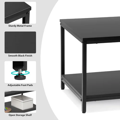 Vista 7 de SUPER DEAL - Mesa de café industrial de 2 niveles con estante de almacenamiento para apartamento pequeño, sala de estar, mesa auxiliar rectangular