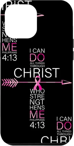 Vista 26 de Breast Cancer Phone Cases Women Philippians 4:13 Pink Cancer Case for iPhone 17
