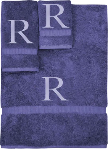 Vista 247 de Juego de toallas con monograma, regalo personalizado, juego de 3 - Letra de bloque dorada bordada en toalla - Extra absorbente 100% algodón turco