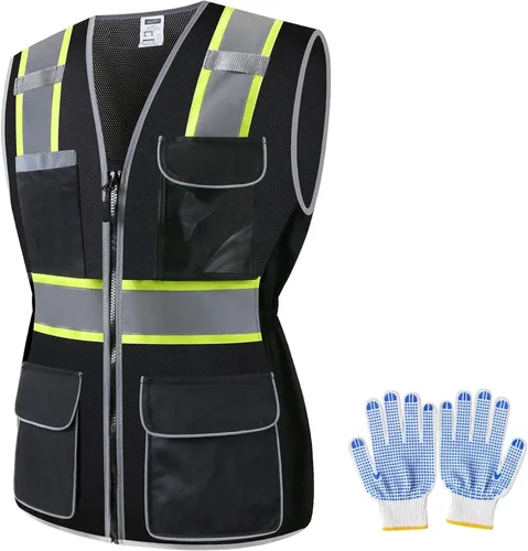 Vista 20 de Chaleco de seguridad para mujer, múltiples bolsillos, de alta visibilidad, reflectante, malla transpirable, chaleco de trabajo para dama, cremallera