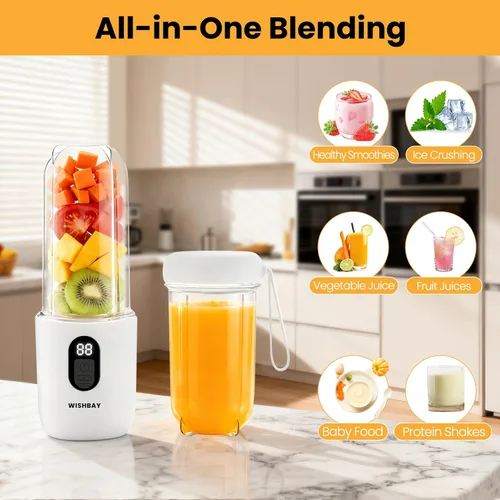 Vista 3 de Licuadora portátil, licuadora personal para batidos y batidos, exprimidor portátil con 16 cuchillas, mini exprimidor pequeño con tapa de mango