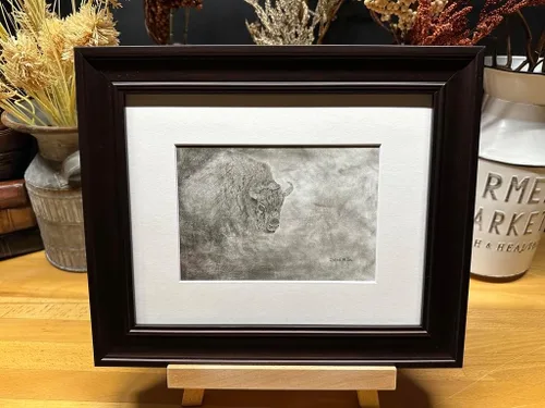 Buffalo Bison Nature Wildlife Graphite Pencil Art Sketch Drawing Print Picture Limited Edition ~ Titled 'Darker Times' by David Allen (8x10 Brown