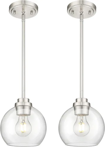 Vista 22 de Luces Colgantes para Isla de Cocina, Lámpara Colgante Moderna Dorada con Pantalla de Globo de Vidrio Transparente, Accesorios de Iluminación