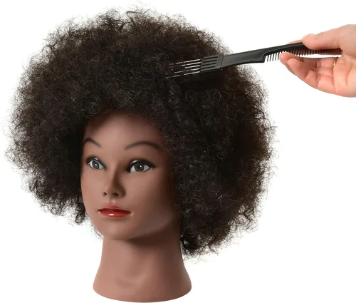Vista 2 de FUTAI Cabeza de maniquí rizado rizado 100% cabello humano estilo muñeca estilo cabeza para trenzado afroamericano estilo updos práctica cosmetología