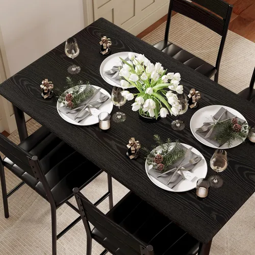 Vista 4 de Juego de mesa de comedor IRONCK para 4, mesa de cocina de madera con sillas tapizadas para cocina y comedor, juego de comedor compacto para espacios