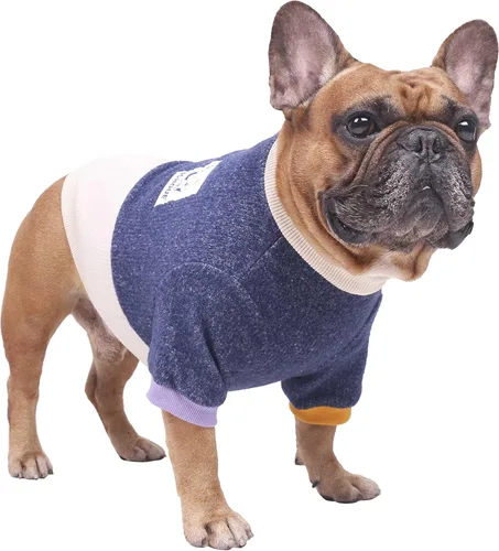 Vista 13 de iChoue - Ropa para mascotas, suéter cálido de invierno con cuello redondo para Bulldog inglés, Boston Terrier, abrigo de corduroy para clima frío