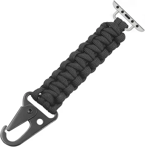 Vista 3 de yothchose Llavero de cuerda de paracaídas compatible con correa trenzada militar Apple Watch Fob, Negro