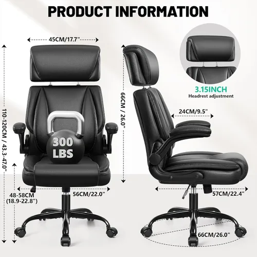 Vista 2 de BestGlory Silla de oficina, silla de escritorio ergonómica con brazos abatibles acolchados y reposacabezas ajustables, cómoda silla ejecutiva