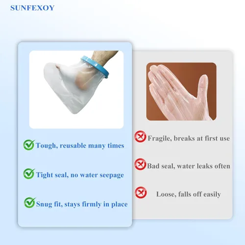 Vista 4 de Cubierta impermeable para pies adultos: uso de yeso/herida, cobertura completa, ducha/impermeable, reutilizable, ligera, ergonómica acompañada