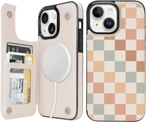 Vista 35 de uCOLOR Funda de piel con tapa para tarjetas compatible con iPhone 13 6.1, iPhone 14 6.1, mujeres y niñas con tarjetero y función atril