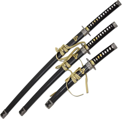 Vista 3 de Snake Eye Tactical Highlander Dragon Design Handle Samurai Katana - Juego de espada triple con soporte de espada