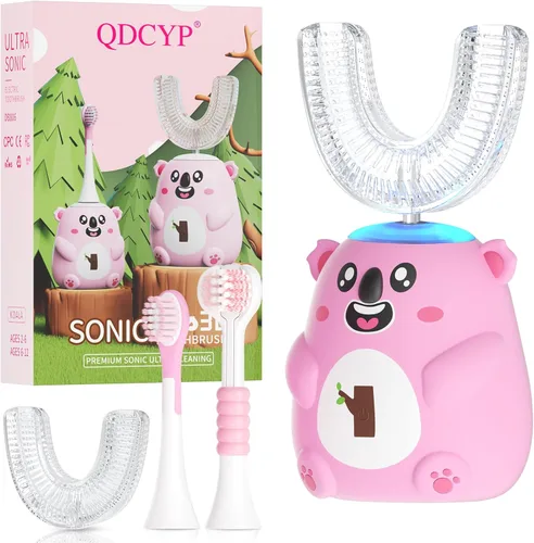 Vista 9 de Cepillo de dientes eléctrico en forma de U para niños, limpieza sónica automática de 360°, 6 modos, 4 cabezales de cepillo, bonito diseño de koala