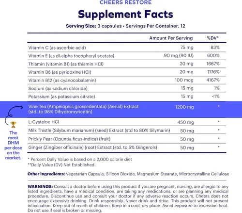 Vista 8 de Cheers Classic Combo Restaurar e hidratar Siéntase bien y rehidrate después de beber Suplemento de dihidromicetina (DHM) y solución