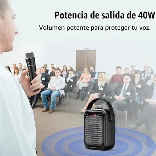 Vista 2 de ZOWEETEK Amplificador de Voz con Micrófono Inalámbrico de Mano, Amplificador de Voz Inalámbrico para Profesores, Altavoz y Micrófono de Sistema PA