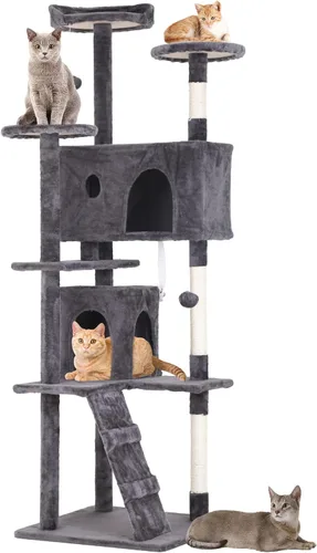 Vista 21 de BestPet Torre para Gatos de 36" Beige Torre Resistente para Gatos de Múltiples Niveles con Casita de Felpa, Percha Acogedora, Postes