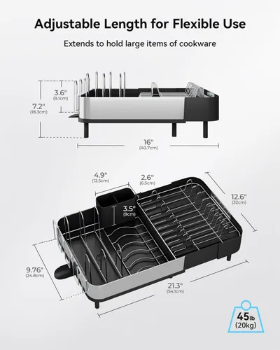 Vista 8 de SUNLY Escurridor de platos expandible, soportes versátiles para ollas y sartenes, estante de secado de cocina que ahorra espacio, escurridor