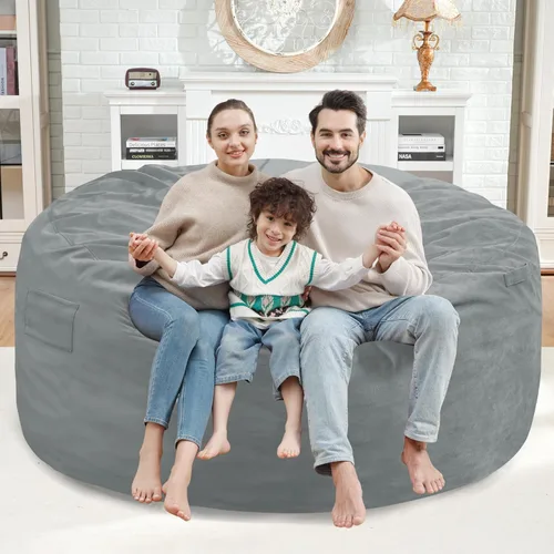 Vista 38 de Puf de 5 pies, puf grande con relleno de espuma viscoelástica, sofá puff esponjoso con funda de terciopelo holandés, puf redondo para sala de estar