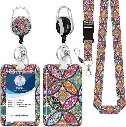 Vista 8 de Soporte para tarjetas de identificación con cordón, carrete retráctil con clip giratorio para cinturón, llavero y cordones desmontables, carretes