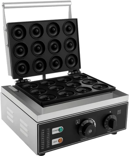 Máquina comercial de donas de gofres con 12 agujeros, 110 V, 1550 W, calefacción de doble cara a 122.0-572.0 °F para donas eléctricas,