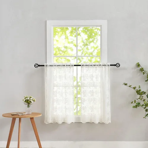 Vista 67 de YJ YANJUN Cortinas traslúcidas negras de 54 pulgadas de largo, panel de cortina de encaje gótico victoriano para cocina, cortinas cortas