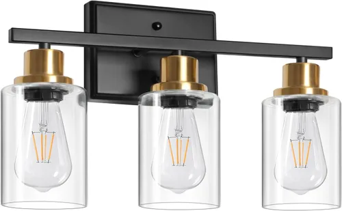 Vista 20 de Ascher Apliques de pared de 2 luces, moderna lámpara de tocador con pantalla de vidrio transparente, lámpara de pared de níquel cepillado