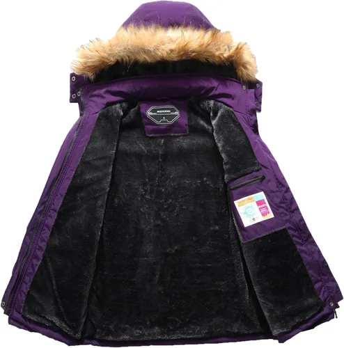 Vista 3 de MOERDENG Chaqueta de esquí impermeable para mujer, abrigo de nieve con capucha para invierno, chaqueta de esquí resistente al viento para mujer