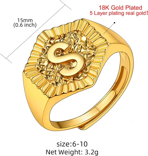 Vista 7 de KeyStyle Bold Initial Letter Rings Adjustable, GoldChic Jewelry Women Gold Statement Ring Personalized Engraved Womens Open Signet Ring for Party