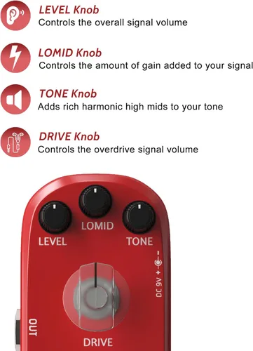 Vista 3 de AZOR Pedal de distorsión de alta ganancia para guitarra eléctrica - Circuitería analógica, carcasa de aluminio, True Bypass, compacto