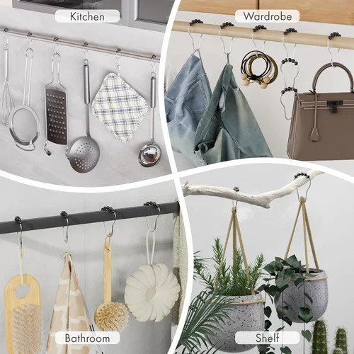 Vista 102 de Amazer - Juego de 12 ganchos decorativos para cortina de ducha de acero inoxidable para barras de cortinas de baño, blanco acrílico