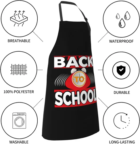 Vista 6 de Back To School Aprons for Men Women with Pockets Apron Adjustable Water and Oil Resistant Aprons for Cooking Kitchen Gardening Chef Apron
