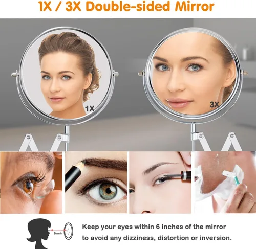 Vista 5 de Welllink - Espejo de maquillaje extensible de 7 pulgadas con brazo largo ajustable, aumento 1X/3X, vidrio de alta definición, acabado cromado