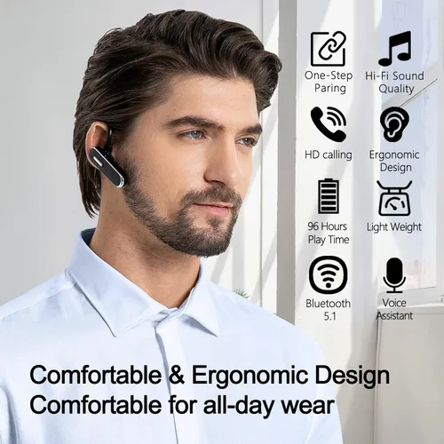 Vista 2 de Auricular Bluetooth para teléfonos móviles, V5.1 auriculares inalámbricos manos libres con estuche de carga de batería y micrófono incorporado