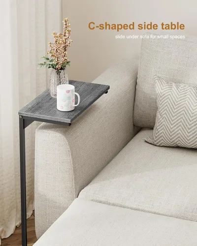 Vista 7 de TUTOTAK Mesa auxiliar en forma de C, mesa auxiliar pequeña, juego de 2, mesa de sofá de 28.7 pulgadas de alto, mesa de sofá, sala de estar, Gris