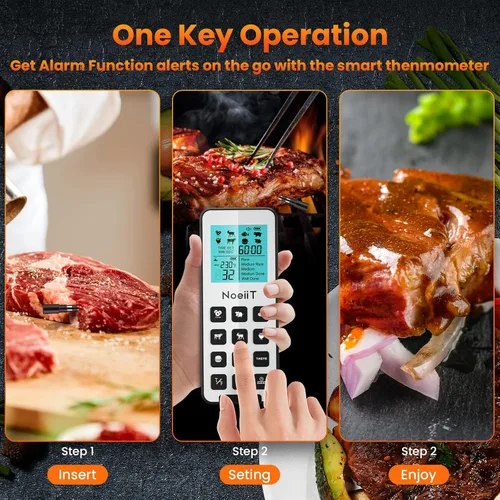 Vista 5 de Termómetro inalámbrico para carne, termómetro digital inalámbrico de 300 pies con función de alarma para horno, parrilla, cocina, barbacoa