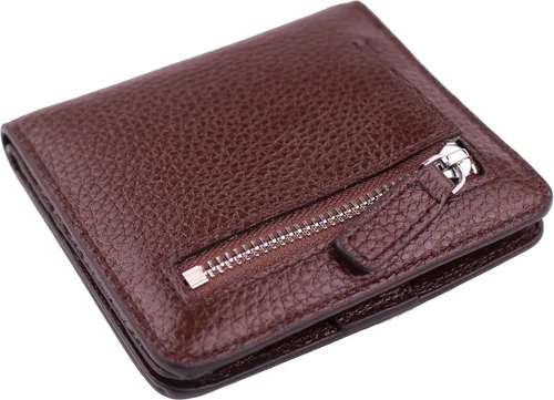 Vista 5 de Cartera pequeña de piel auténtica con bloqueo RFID para mujer, minitarjeta, Café, Cartera Rfid