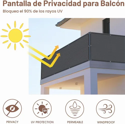Vista 3 de SUNNY GUARD Pantalla de Privacidad para Balcón Blanca de 2.5'x5', Barandilla de Apartamentos, Pantalla de Viento Resistente para Exteriores Blanco