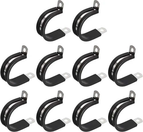 Vista 9 de uxcell Abrazadera de tubo de acero inoxidable en forma de R de 1-1/2 pulgadas (1.496 in) con aislamiento acolchado de goma