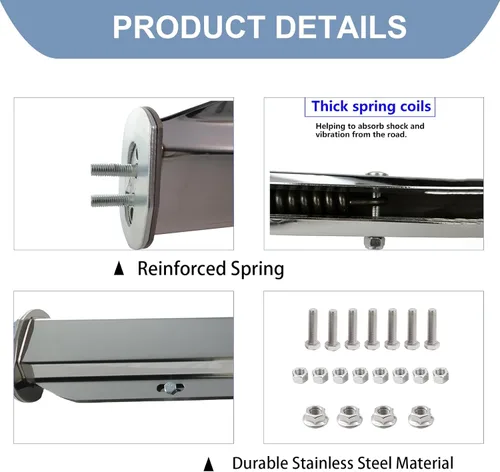 Vista 4 de Paquete de 2 soportes de acero inoxidable de alta resistencia con resorte para solapa de barro recta, juego de soportes para semicrocamiones