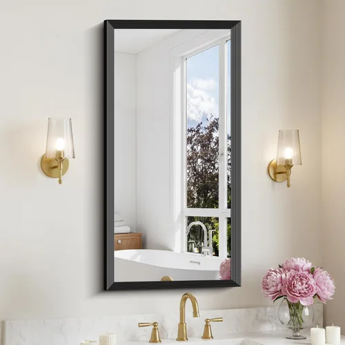 Vista 57 de DESBING Espejo de Baño de 30" x 36", Espejo de Pared Negro Mate con Marco de Metal, Espejo Rectangular Decorativo de Tocador para Dormitorio Baño