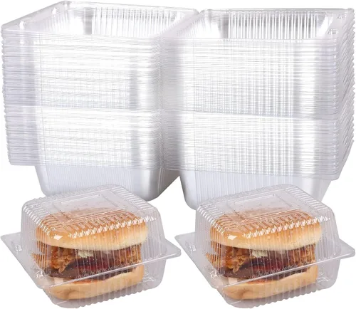 200 recipientes de plástico transparente con bisagras con tapas, recipientes individuales para rebanadas de pastel, recipiente cuadrado de plástico