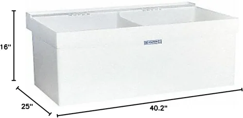 Vista 2 de Mustee Fregadero de utilidad de 27 W compuesto de 2 lavabos de montaje en pared con drenaje en blanco