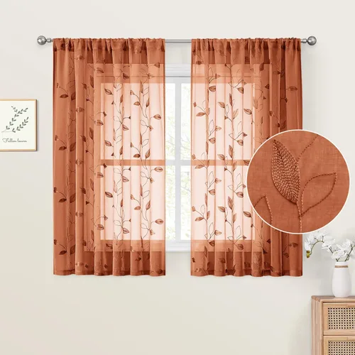 Vista 52 de HOMEIDEAS Cortinas traslúcidas amarillas de 84 pulgadas de largo, 2 paneles de cortinas bordadas con patrón floral amarillo y blanco, cortinas