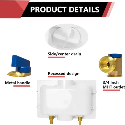 Vista 2 de EFIELD Caja de salida premium para lavadora (lavandería), conexión PEX de 1/2 pulgada con crimpado, drenaje central con amortiguador de golpe