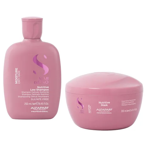 Alfaparf Milano Semi di Lino Moisture Nutritive Sulfate Free Shampoo and Hair Mask Set para cabello seco - Hidrata, nutre, suaviza - Seguro para